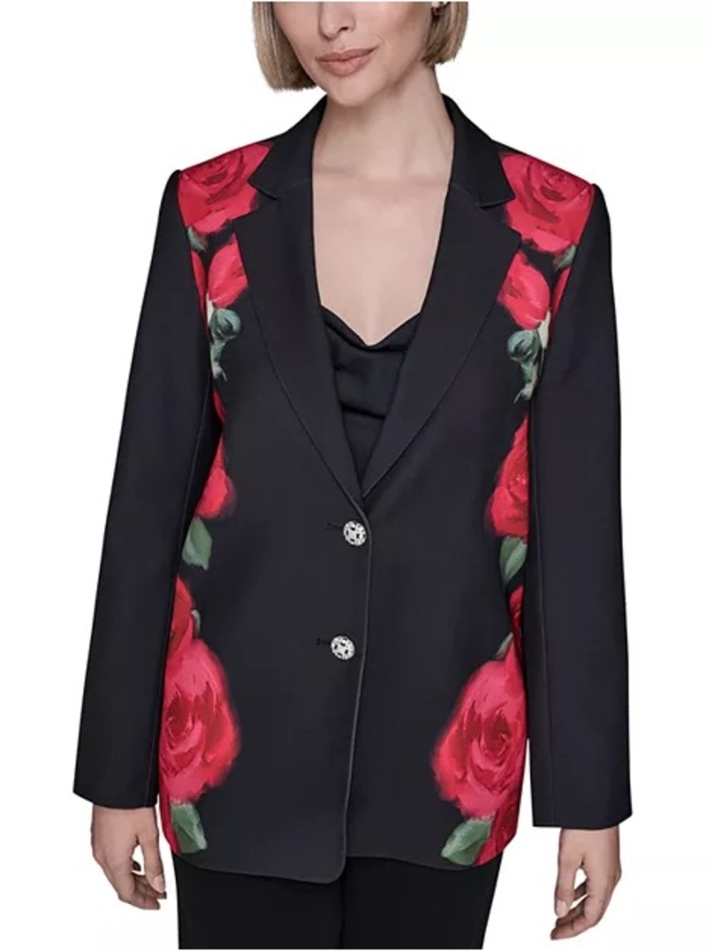 Karl Lagerfeld Rose print blazer with crystal buttons Gorgeous Formal Jacket